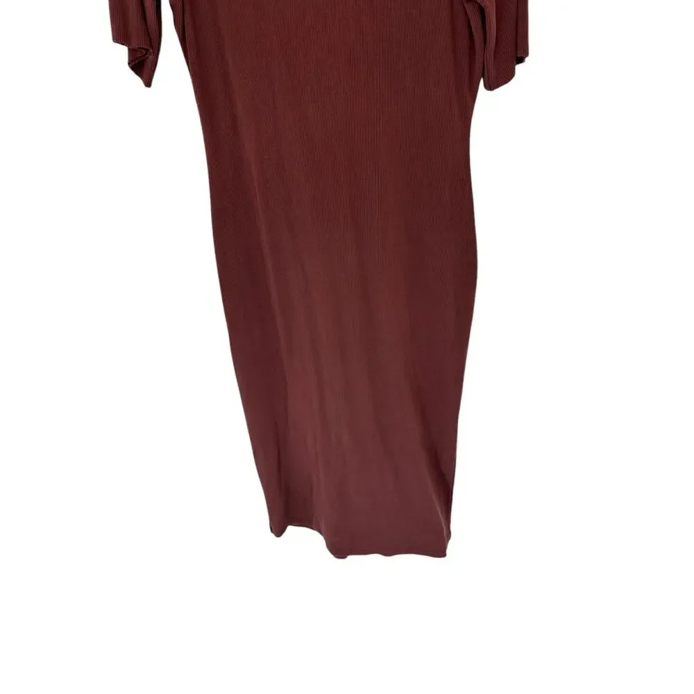 Marine Layer Brown Scoop Neck Short Sleeve Casual Ribbed Lexi Midi Dress Size XL